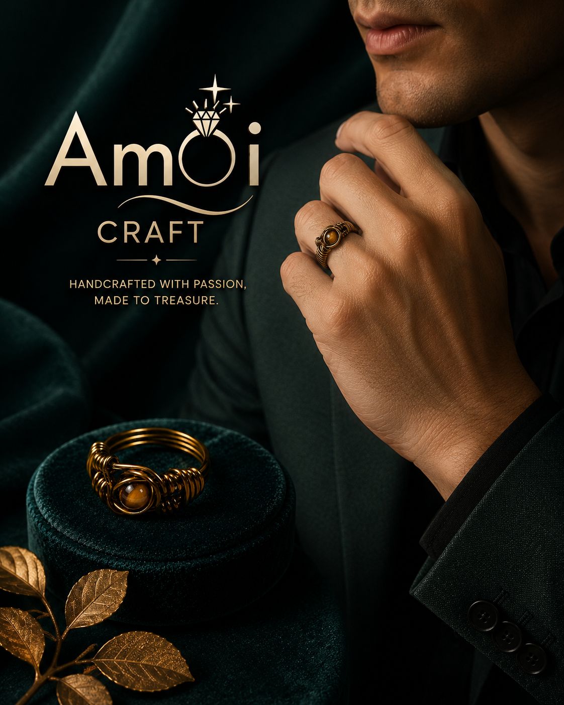 Model wearing layered handmade bracelets